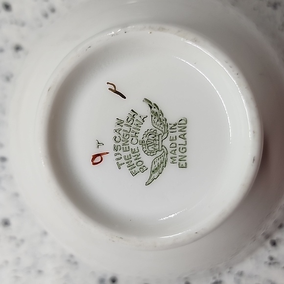 Hand Painted Tuscan Yellow and Purple Pansies Tea Cup & Saucer Set with Gold - Picture 5 of 7